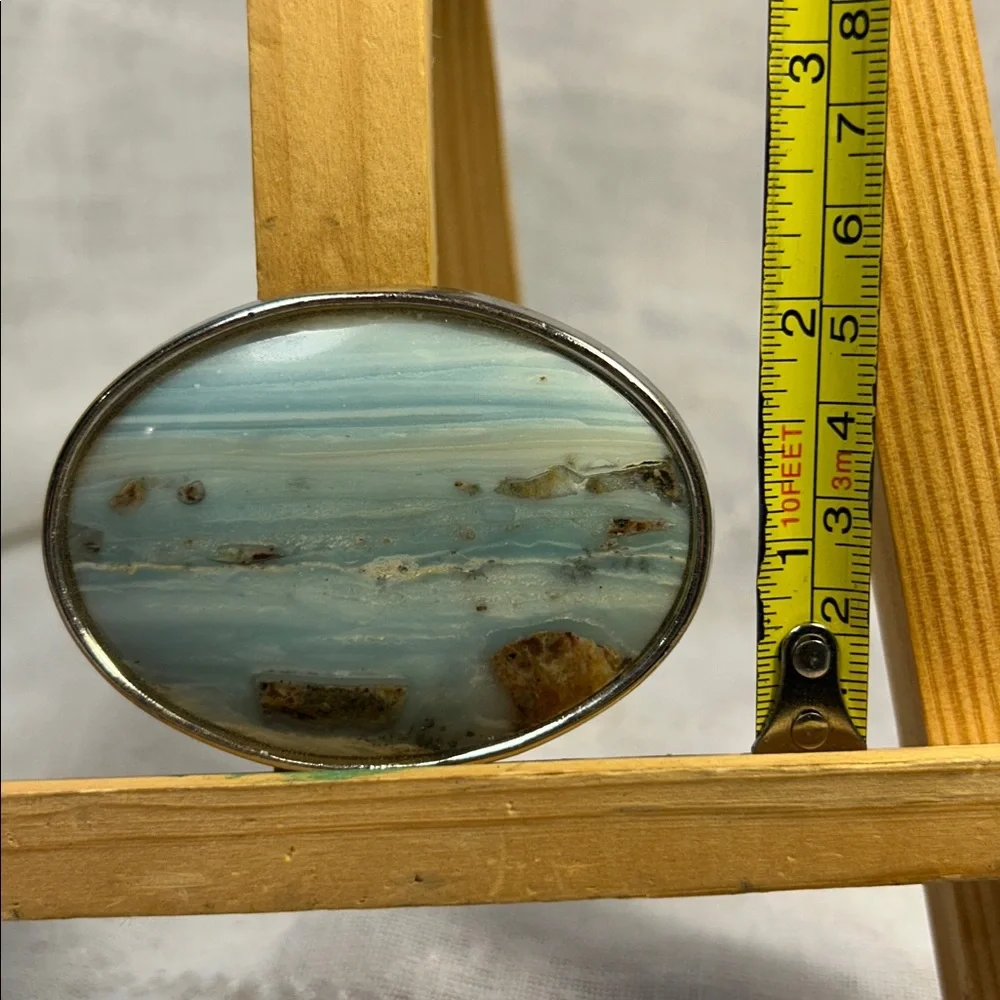 Huge Larimar reminiscing landscape silver colored  belt buckle limited edition